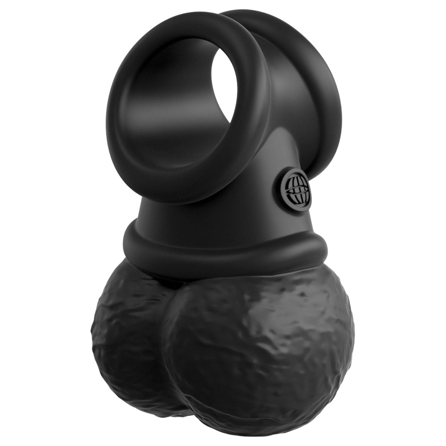 King Cock Elite The Crown Jewels Vibrating Silicone Balls - Black USB Rechargeable Vibrating Cock Ring by Pipedream