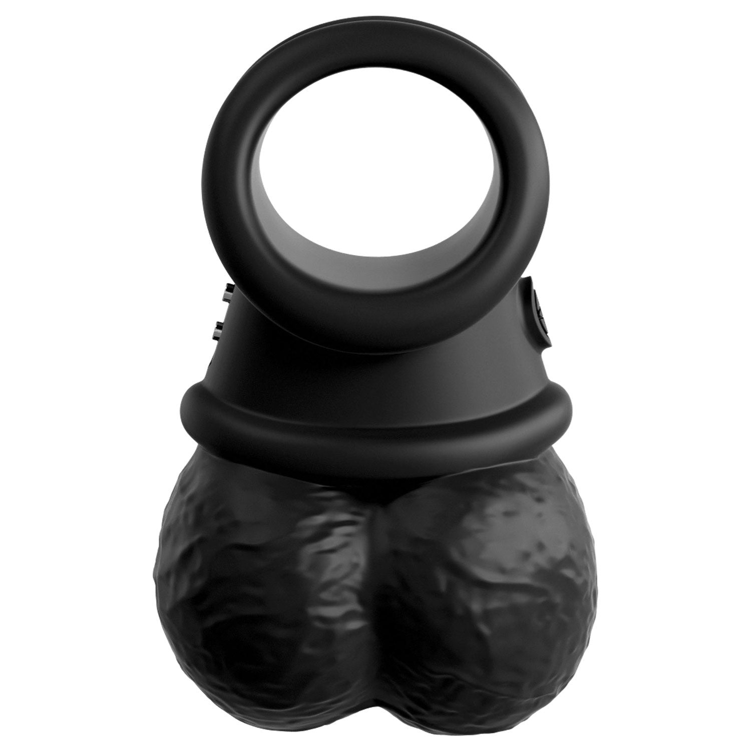 King Cock Elite The Crown Jewels Vibrating Silicone Balls - Black USB Rechargeable Vibrating Cock Ring by Pipedream