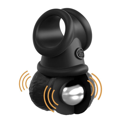 Elite The Crown Jewels 振动硅胶球 - 黑色 USB 可充电振动阴茎环