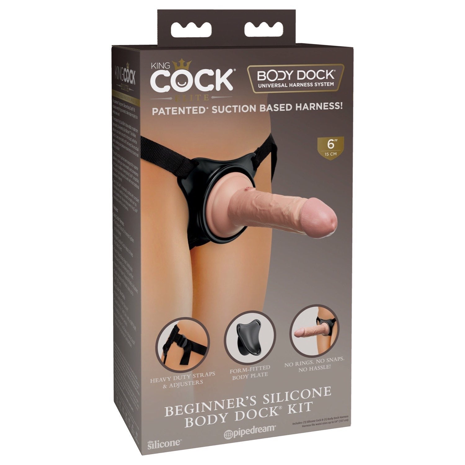 King Cock Elite Beginner&#39;s Silicone Body Dock Kit - Body Dock Strap-On Harness with 15.2 cm Dong by Pipedream