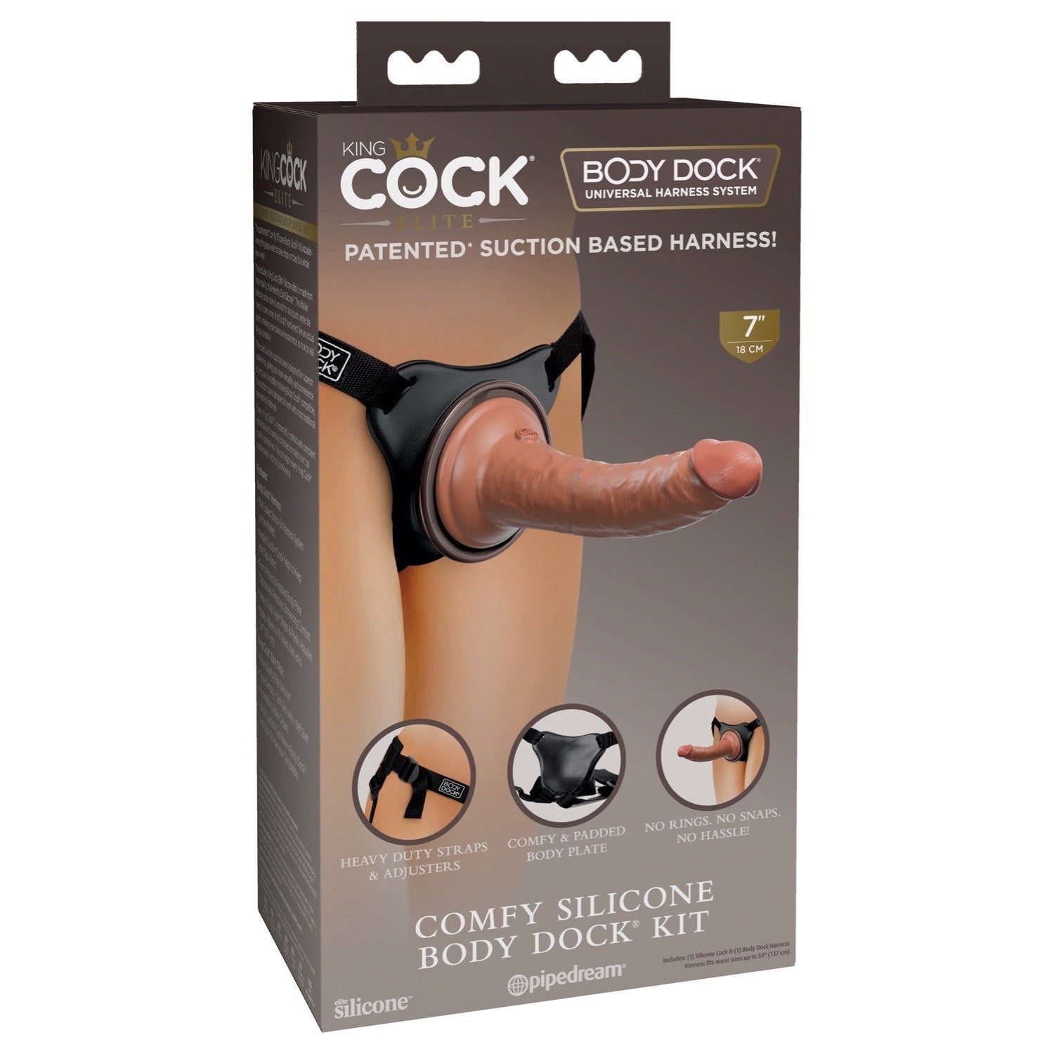 King Cock Elite Comfy Silicone Body Dock Kit - Body Dock Strap-On Harness with Tan 17.8 cm Dong by Pipedream