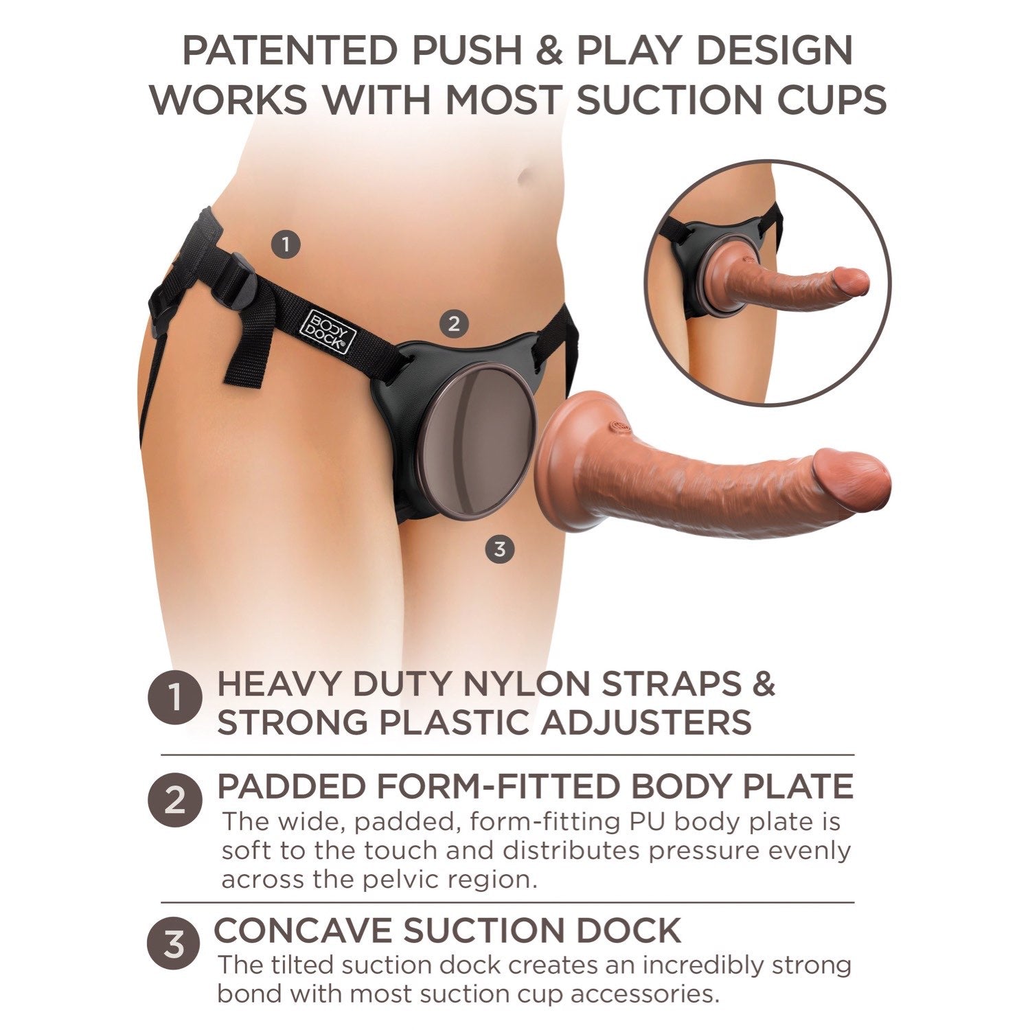 King Cock Elite Comfy Silicone Body Dock Kit - Body Dock Strap-On Harness with Tan 17.8 cm Dong by Pipedream