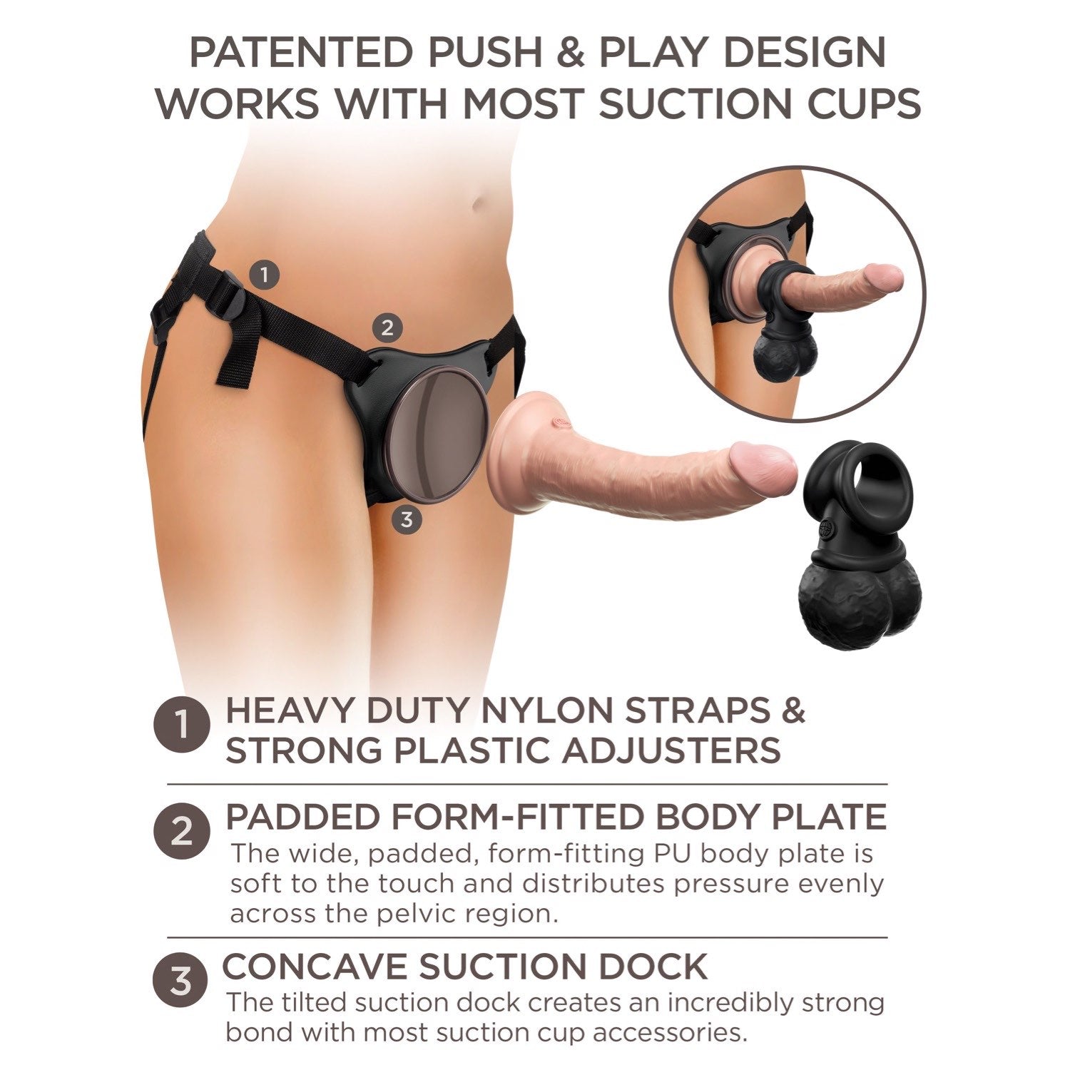 King Cock Elite Ultimate Vibrating Silicone Body Dock Kit - Body Dock Strap-On Harness with 17.8 cm Vibrating Dong &amp; Vibrating Balls by Pipedream