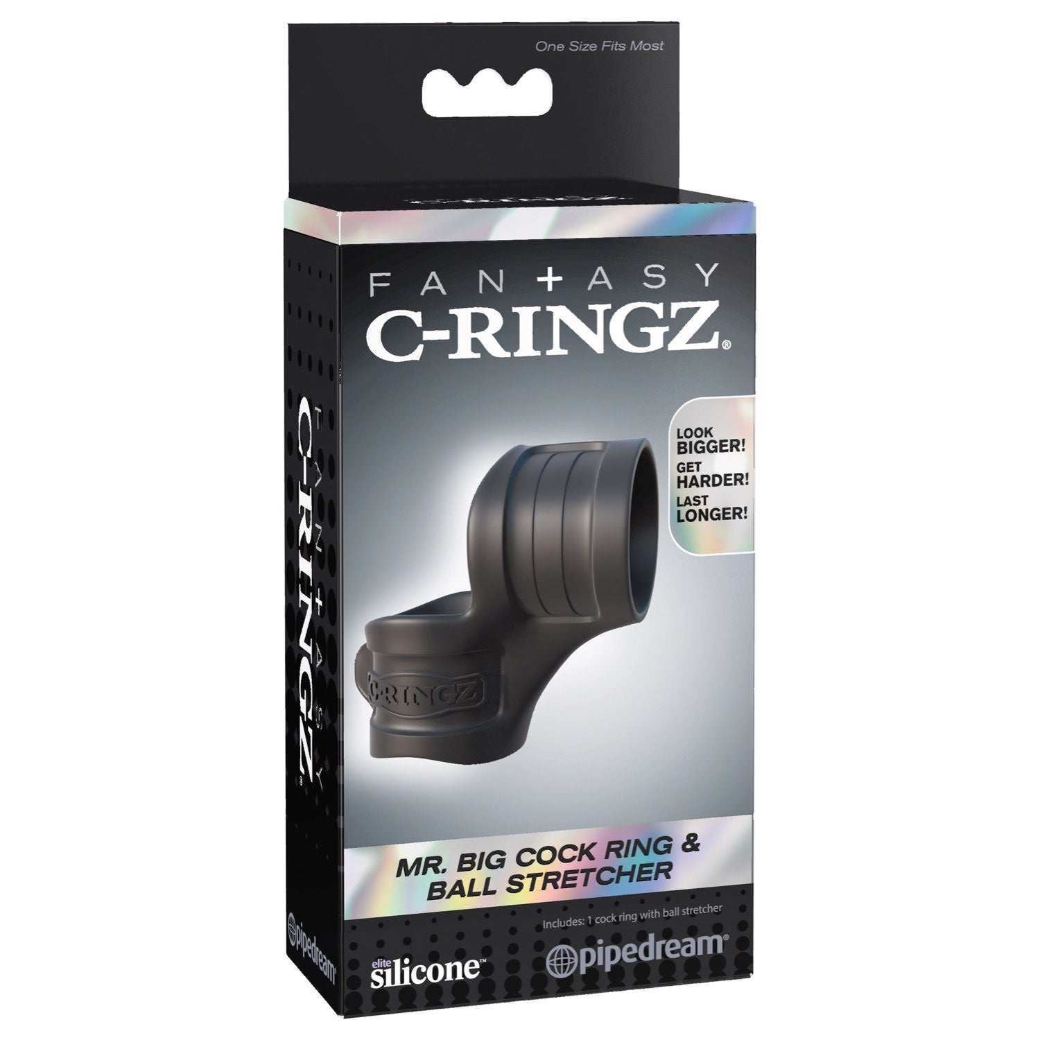 Fantasy C-Ringz Fantasy C-ringz Mr Big Cock Ring And Ball Stretcher - Black Cock &amp; Ball Rings by Pipedream