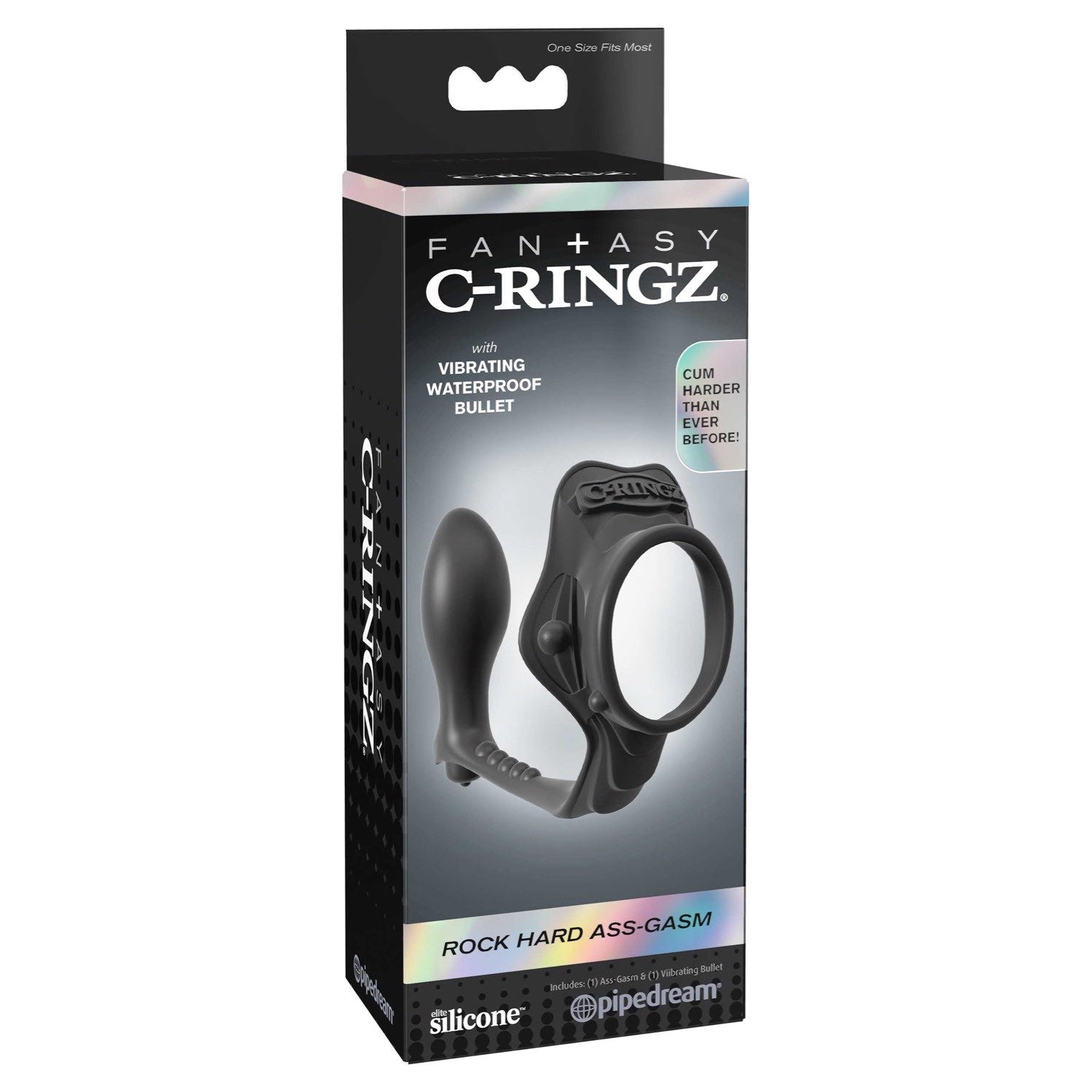 Fantasy C-Ringz Fantasy C-ringz Rock Hard Ass-gasm - Black Cock Ring with Vibrating Anal Plug by Pipedream