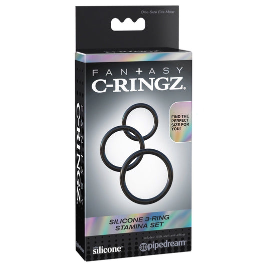 Pipedream Fantasy C-Ringz Silicone 3-Ring Stamina Set - Black Cock Rings - Set of 3