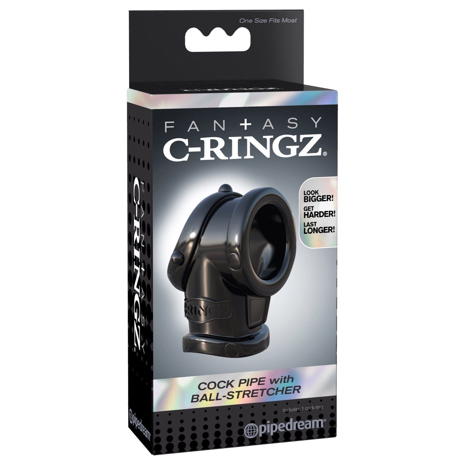 Fantasy C-Ringz Fantasy C-ringz Cock Pipe With Ball Stretcher - Black Cock &amp; Ball Rings by Pipedream
