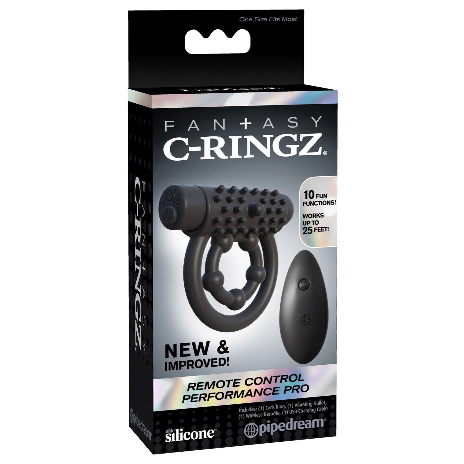 Fantasy C-Ringz Fantasy C-ringz Remote Control Performance Pro - Black Vibrating Cock &amp; Ball Rings with Remote by Pipedream