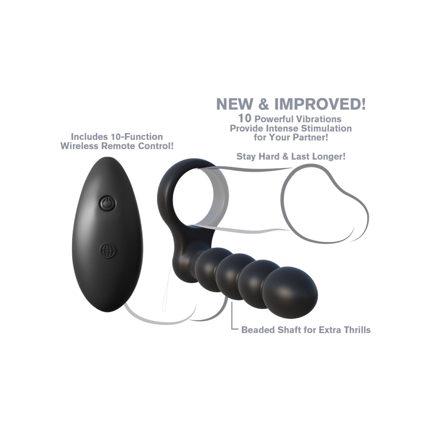Fantasy C-Ringz Fantasy C-ringz Remote Control Double Penetrator - Black Cock Ring with Vibrating Anal Penetrator by Pipedream
