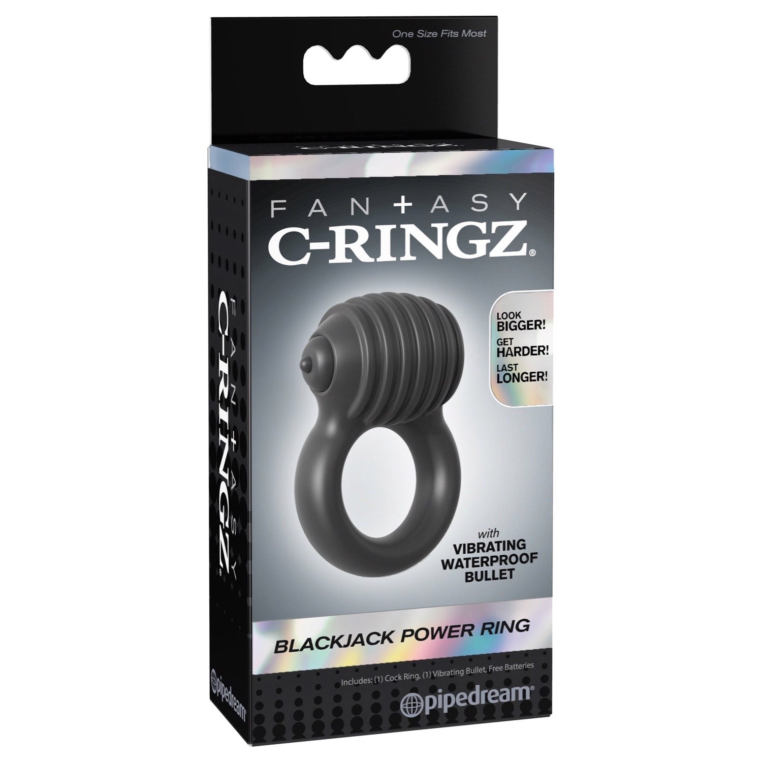Fantasy C-Ringz Fantasy C-ringz Blackjack Power Ring - Black Vibrating Cock Ring by Pipedream