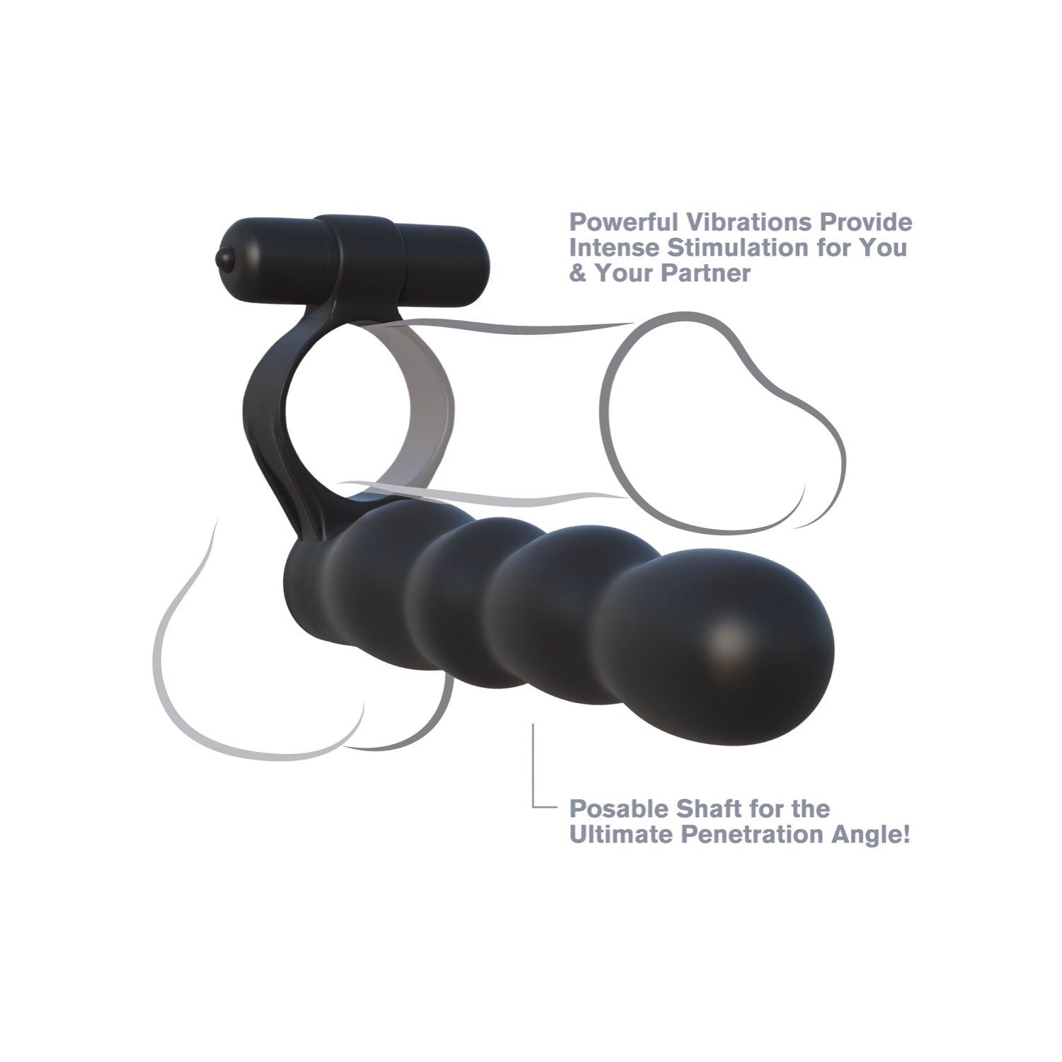 Fantasy C-Ringz Fantasy C-ringz Posable Partner Double Penetrator - Black Vibrating Cock Ring with Anal Penetrator by Pipedream