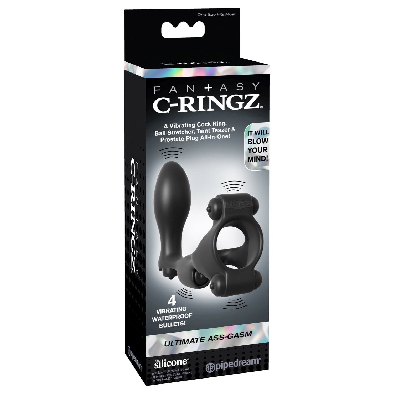 Fantasy C-Ringz Fantasy C-ringz Ultimate Ass-gasm - Black Quadruple Vibrating Cock &amp; Ball Rings with Anal Plug by Pipedream