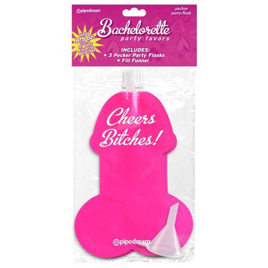 Pipedream Bachelorette Party Favors Pecker Party Flask - Novelty 250 ml Pecker Flasks - 3 Pack with Funnel